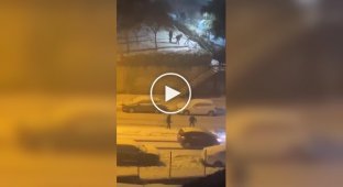 Throwing snowballs at passing cars