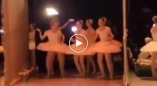 Ballerinas have fun backstage