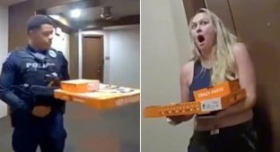 Police arrested the delivery man and brought the pizza themselves (4 photos + 1 video)