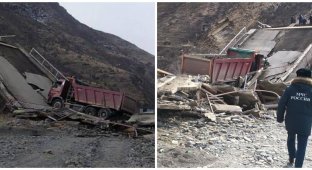 В Дагестане обрушился мост вместе с проезжавшим КамАЗом (5 фото)