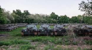 Массивное кладбище танков где-то в Европе (8 фото)