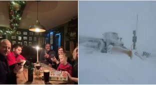 A High-Mountain Pub Covered in Snow Along with Its Visitors (4 photos)