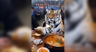 Звичайний китайський кіт снідає