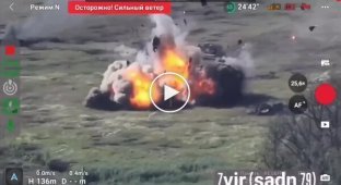 An enemy tank shatters after hitting a mine