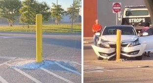 Столб глупости! В США столб на парковке вызвал столько аварий, что удостоился личной страницы на Facebook (15 фото)