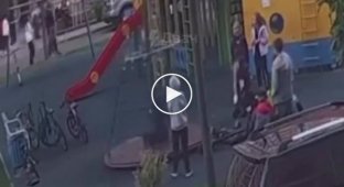In Krasnodar, children spin the carousel with an electric scooter