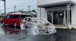 Японцы создали каркас автомобиля из проволоки, который выглядит как нарисованный (5 фото + 1 видео)