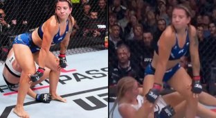UFC champion shook her butt over her defeated opponent (3 photos + 1 video)