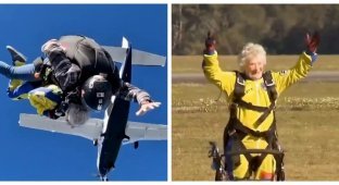 100-year-old granny from the USA celebrated her anniversary with a parachute jump (2 photos + 1 video)