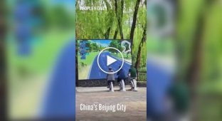 Multiplayer exercise bikes in a Chinese park