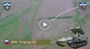 Дрон-камикадзе попадает во вражеский ЗРК Стрела-10, пытающийся сбить украинский БПЛА