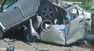 Passenger car crumpled into an accordion