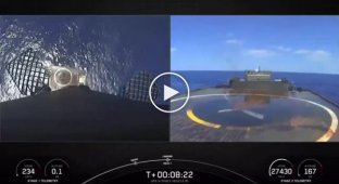 SpaceX показал посадку ускорителя на платформу