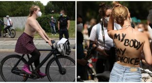 «Свободу сиськам»: в Берлине сотни полуголых девушек устроили протестный велопробег (23 фото)
