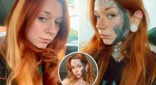 Девушка позволила жениху сделать татуировку на её лице (5 фото)