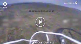 A drone destroys an enemy BM-21 GRAD MLRS