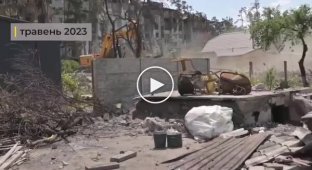 Промежуточный результат восстановления одной из улиц в Ирпене, которая была полностью разрушена оккупантами в марте 2022