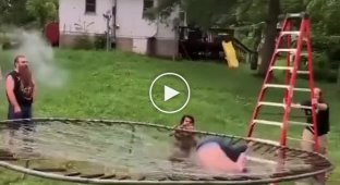 Freak of the day: guy jumped on a barbed wire trampoline