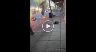 Burning motorcycle. So many questions and few answers