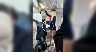 Эффектное появление: Девушка в форме стюардессы приковывает взгляды