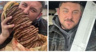 A fast food lover ordered not a cake with 36 candles for his birthday, but a burger with 36 cutlets (6 photos + 1 video)