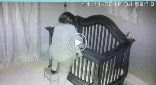 Grandmother tried to put the baby to bed
