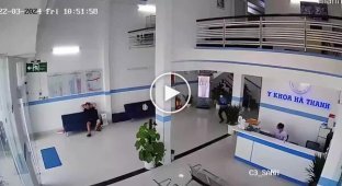 Security guard crashes into glass door