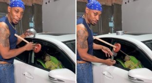 В Сети завирусилось видео, в котором парень вскрыл машину с помощью вантуза (4 фото)