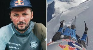 Впервые  в истории: польский смельчак спустился с вершины Эвереста  на лыжах и без кислородного баллона (6 фото + 1 видео)
