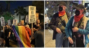 In the US, opponents of transvestites came to a rally with weapons and clashed with LGBT supporters who were also armed (4 photos + 2 videos)