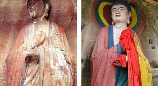 Нелепая раскраска 1000-летней статуи Будды возмутила китайцев (3 фото)