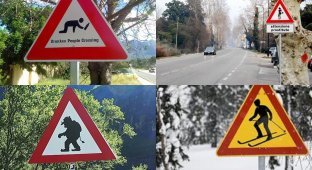 There is something to surprise drivers: a selection of unusual road signs from around the world (10 photos)