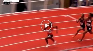 A runner hit her rival with a relay baton
