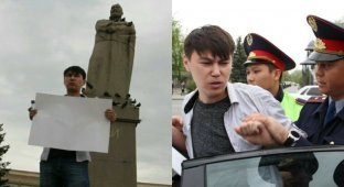 Житель Уральска вышел на площадь с пустым плакатом и был задержан полицией (5 фото + 2 видео)