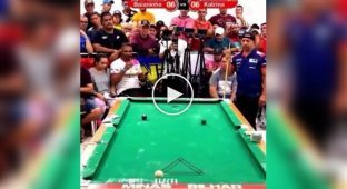 Brazilian pool player Baianinho de Maua hits a stunning shot