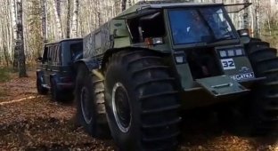Вездеход «Шерп» против нового «Гелика AMG» в перетягивании каната (3 фото + 1 видео)