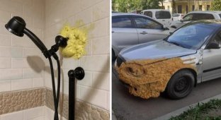 16 смешных доказательств того, что монтажная пена — чудо-подорожник, позволяющий устранить любые поломки (17 фото)