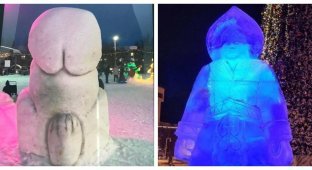 “Behind him, yes, he doesn’t look very good”: an unusual New Year’s sculpture was placed in a Siberian city (4 photos)