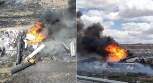 A propane train derailed in Arizona (2 photos + 2 videos)