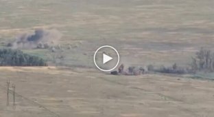 A direct hit from an artillery shell on an enemy tank