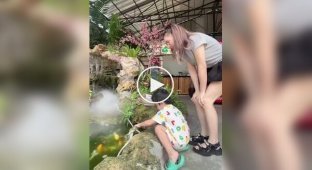 Frog scared young fish lover