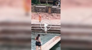 Caring people saved a boy who was carried away by a stream of water