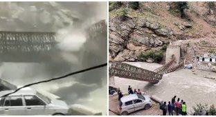 Мощный камнепад уничтожил мост и покалечил людей в Индии (2 фото + 1 видео)