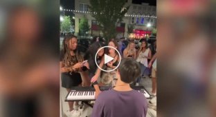 A woman interrupted a street musician's performance and then stole his money.