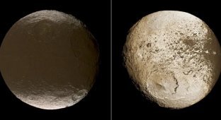 Япет: завораживающие снимки самого загадочного спутника Сатурна (7 фото)