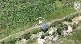 Бахмутское направление, украинский дрон сбрасывает гранаты и ВОГи на российскую пехоту