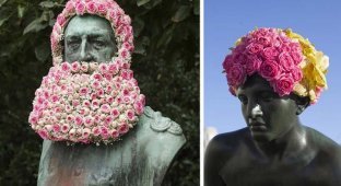 Флорист украшает позабытые людьми памятники цветочными бородами и головными уборами (17 фото)