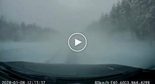 Terrible head-on collision on a winter highway