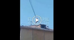 Russian girl hanging on a wire