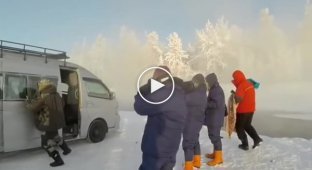 A Japanese tourist decided to swim in the Oymyakon reservoir in 60-degree frost